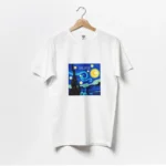 تیشرت سفید مردانه طرح نقاشی شب پرستاره